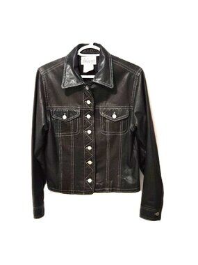 Vintage 80s DALMYS Canadian Leather Utility Jacket Military Streetwear Officer
